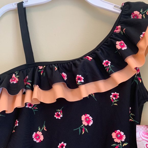 Swimsuit Ruffle Girls One Shoulder Stylish - Picture 4 of 5